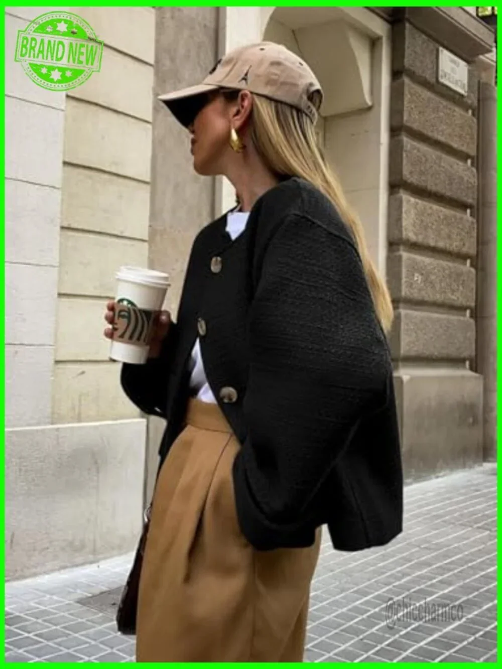 Women's Cropped Blazer Long Sleeve Button Down Casual Business Jacket with